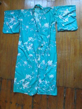 Kimono Vintage made in Japan 100% Cotton Floral Green Teal